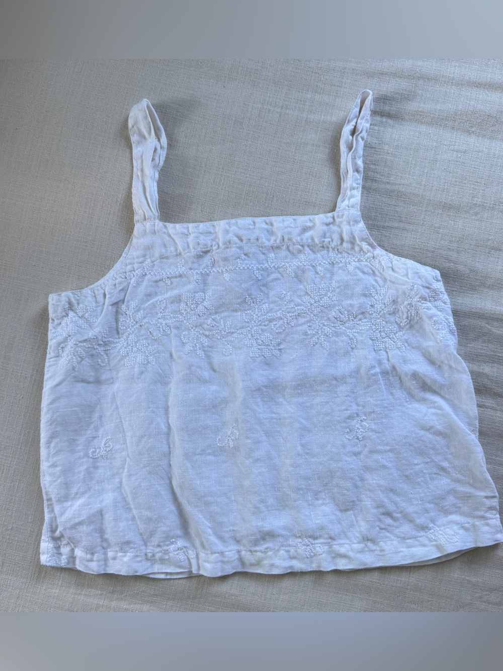Vintage Via Vai by Pollero 100% Linen Embroidered Tank L White Cottagecore Boho